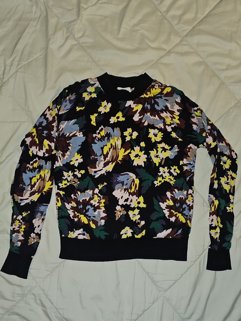 & Other Stories Black Floral Crewneck Sweater Cotton Floral